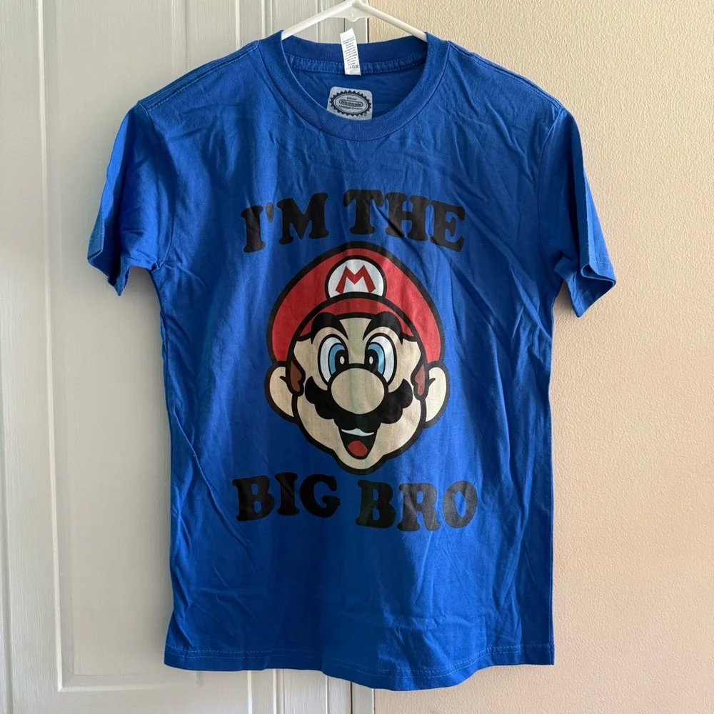 Blue Mario 'I'm the Big Bro' T-Shirt Short sleeve Blue‎ T-shirt Size Youth Large